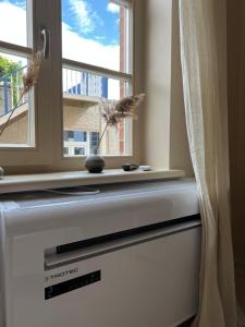 a radiator in a room with a window at Banga & Sunrise Nida in Nida
