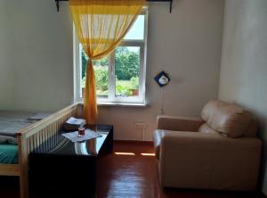 salon z kanapą i oknem w obiekcie Salisburg Residence w mieście Mazsalaca