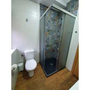 a bathroom with a toilet and a shower at EL CINCHO - LA COLINA in Arnuero +47 photos