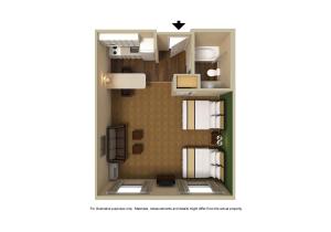 um diagrama da planta de um quarto em Extended Stay America Suites - Fort Worth - Fossil Creek em Fort Worth