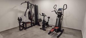 a group of exercise bikes and treadms in a room at Skiathos Senses in Skiathos Town