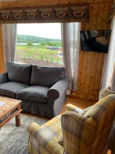 - un salon avec un canapé et une table dans l'établissement Dulrush Fishing Lodge and Guest House, à Belleek