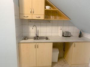 a small kitchen with a sink and a counter at Rooftop Corner Siófok in Siófok