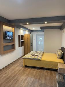 1 dormitorio con 1 cama y TV en la pared en Apartments Lalović en Žabljak