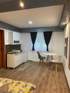 a room with a kitchen and a table and chairs at Apartments Lalović in Žabljak
