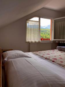 博爾沙的住宿－Vila Victoria，一间卧室设有一张大床和一个窗户。