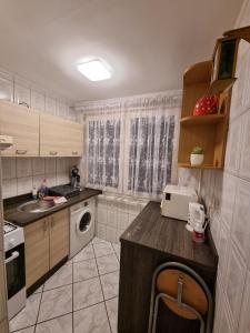 eine kleine Küche mit Spüle und Geschirrspüler in der Unterkunft Kessi in Ustka