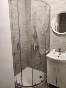 a bathroom with a shower and a sink at Bella Rossi in Jastrzębia Góra