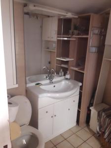 łazienka z umywalką i toaletą w obiekcie mini maison mini budget w mieście Soulac-sur-Mer