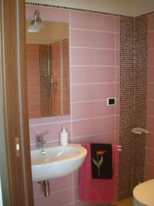 Un baño con lavabo, espejo e inodoro. en Bed And Breakfast San Martino, en Castignano