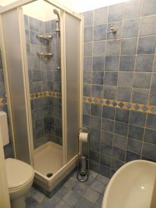 a bathroom with a shower with a toilet and a sink at Hotel Punta Mesco in Monterosso al Mare