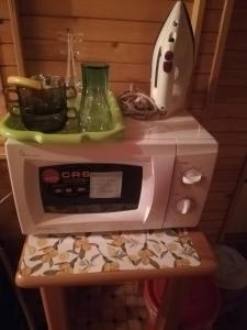 a microwave oven sitting on top of a counter at Pokoje Gucio in Łeba