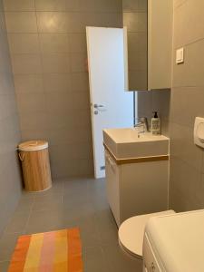 mała łazienka z umywalką i toaletą w obiekcie Fisherman's apartment w mieście Premantura