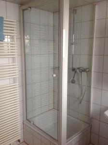 a shower with a glass door in a bathroom at Ruhige Wohnung in Schnaitheim bei Heidenheim in Heidenheim an der Brenz