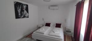 a small room with a bed and a picture on the wall at Bungalow Terra Kordu in Baile Felix +13 photos