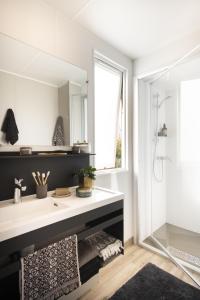 a bathroom with a sink and a mirror at Camping Le Walric in Saint-Valery-sur-Somme