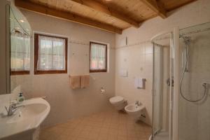 a bathroom with a sink and a toilet and a shower at Moarberg in Brunico +28 photos