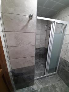 een douche met een glazen deur in de badkamer bij Elegant Residence in Çamlıhemşin