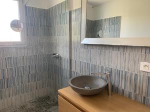 La salle de bains est pourvue d'un lavabo et d'une douche. dans l'établissement Casa Rosalinda, à Figari