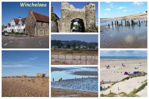 a collage of pictures of the beach and buildings at Park View in Winchelsea