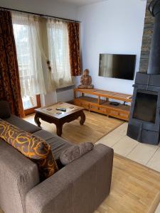 Televízia a/alebo spoločenská miestnosť v ubytovaní Apartament Egzotyczny Bory