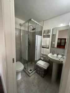 a bathroom with a shower and a toilet and a sink at La Bracceschina Appartamenti in Spoleto