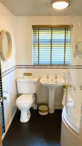 a bathroom with a toilet and a sink at Looe with a View - Entire apartment with FREE allocated parking in Looe