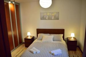 聖克魯斯德拉塞羅斯的住宿－Casa El Parral 2 dormitorios，一间卧室配有一张带2个床头柜的大床