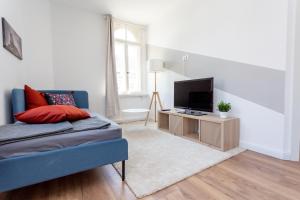 TV a/nebo společenská místnost v ubytování FULL HOUSE Studios - Das Beschickbare Apartment