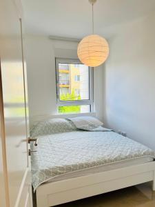 a bedroom with a bed and a window at Oasis Apartments in Bijeljina