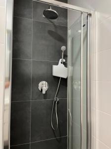 a bathroom with a shower with a shower head at Oasis Apartments in Bijeljina +23 photos
