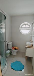 a bathroom with a glass shower and a toilet at Apartament MiraMar Costinesti in Costinesti