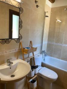bagno con lavandino, servizi igienici e specchio di La Buhardilla de Sofía a Sesué