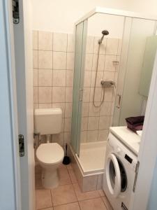 a bathroom with a toilet and a shower at Room and terrace in Krk