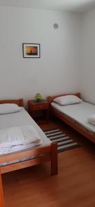 una camera con due letti e una foto a parete di Villa Dobra Family Apartments a Vir (Puntadura)