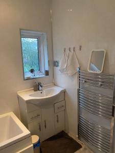 a bathroom with a sink and a mirror at Plumstead common home on the hill on street Free parking in Plumstead