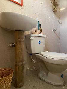 La salle de bains est pourvue de toilettes et d'un lavabo. dans l'établissement BAMBUU, à Ríohacha