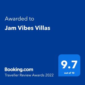 Jam Vibes Villas的证书、奖牌、标识或其他文件