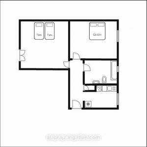 czarno-biały plan piętra pokoju w obiekcie Smart Business Apartman w Miszkolcu