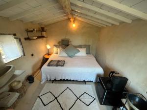a bedroom with a bed in a small room at Cabanon bucolique face au Luberon in Lourmarin