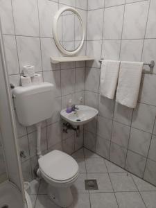 a bathroom with a toilet and a sink and a mirror at Apartments Menalo in Neum