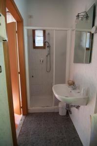 uma casa de banho com um chuveiro e um lavatório. em Tre Fiumi em Ronta