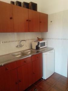 a kitchen with a sink and a microwave at Casas da Saibreira - nº10 in Elvas