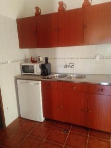 a kitchen with a sink and a microwave at Casas da Saibreira - nº9 in Elvas