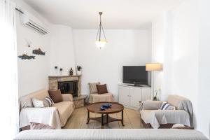 sala de estar con sofá y TV en Amphitrite Villa, en Gennadi