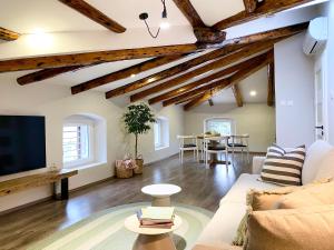 a living room with a couch and a tv at PARENTIUM LOFT CENTER SQUARE in Poreč