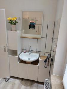 Baño pequeño con lavabo y espejo en City Apartment in Velbert-Mitte en Velbert
