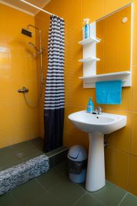 a bathroom with a sink and a shower at Pelso Apartman in Zamárdi
