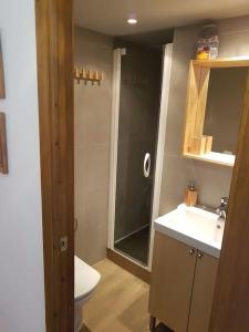 a bathroom with a shower and a toilet and a sink at Las mejores vistas del valle. Apartmento 65m.WIFI in Cerler