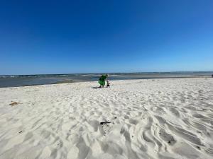 a man and a woman and a child on a beach at Det blågrønne Hus in Hals